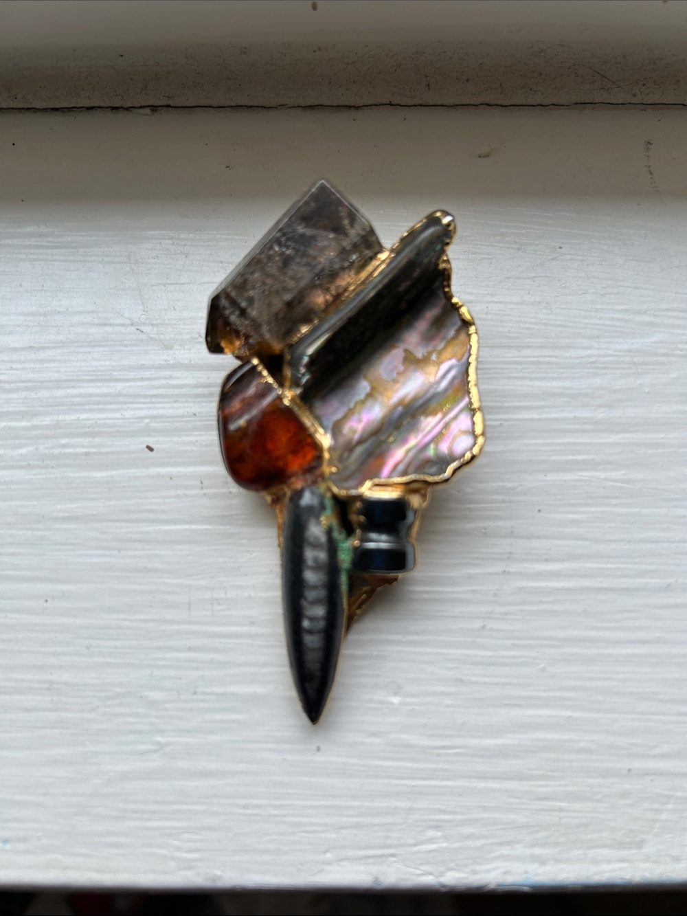 Abalone, Quartz and Amber Stone Brooch/pendant